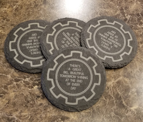 Engraved Slate Carousel of Progress "There's a Great Big Beautiful..." Inspired Drink Coaster - Set of 4 ( Theme Park Inspired Decor )