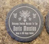 Personalized Engraved Haunted Mansion Welcome Foolish Mortals Inspired Drink Coaster - Set of 4 (Theme Park Ride Inspired)